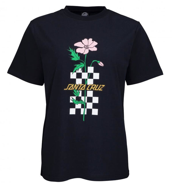 Santa Cruz Womens T-Shirt Checkerbloom Strip T-Shirt - Black - Skatewarehouse.co.uk