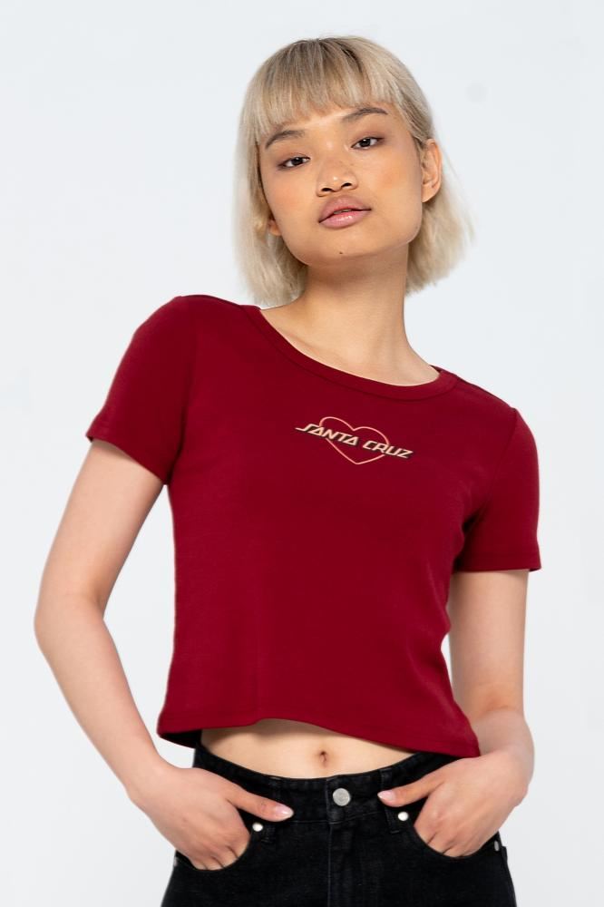 Santa Cruz Womens T-Shirt Heart Strip T-Shirt - Ruby Red - Skatewarehouse.co.uk