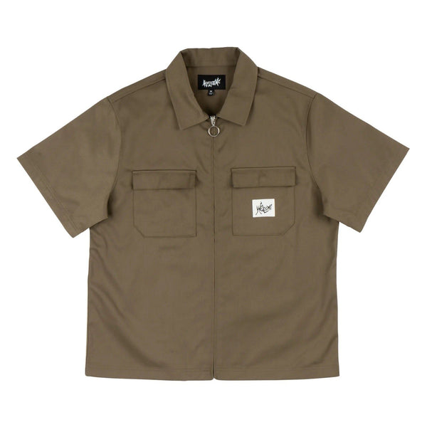 Welcome Skateboards Nephilim Zip-Up Twill Work Shirt (Stone) - S
