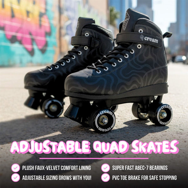 CREAM Scoop Quad Roller Skates, Adjustable - Wave, Black