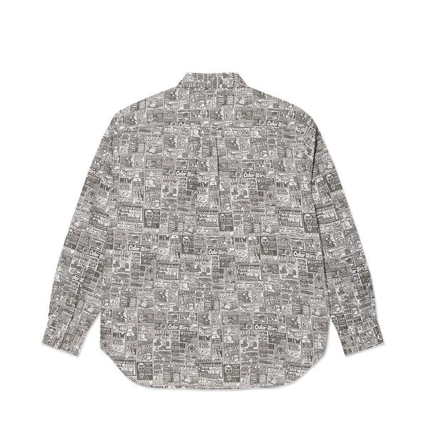 Polar Skate Co Ben LS Shirt | Newspaper (Light Grey)