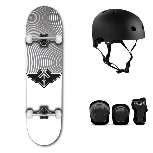 Fracture Wings V4 Grey Complete Skateboard Bundle - SFR Helmet & Pads - 8.25