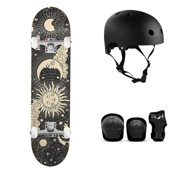 Venom Core - Sun and Moon Black Complete Skateboard Bundle - SFR Helmet & Pads - 7.75