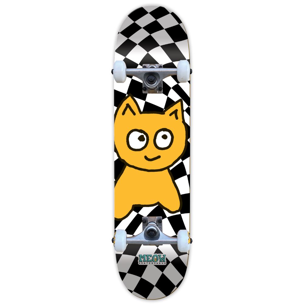Meow Big Cat Checker Twist Black / White Complete Skateboard - 7.75"