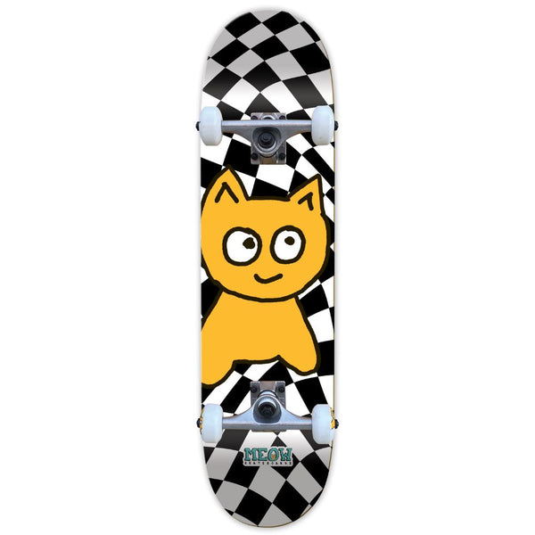 Meow Big Cat Checker Twist Black / White Complete Skateboard - 7.75
