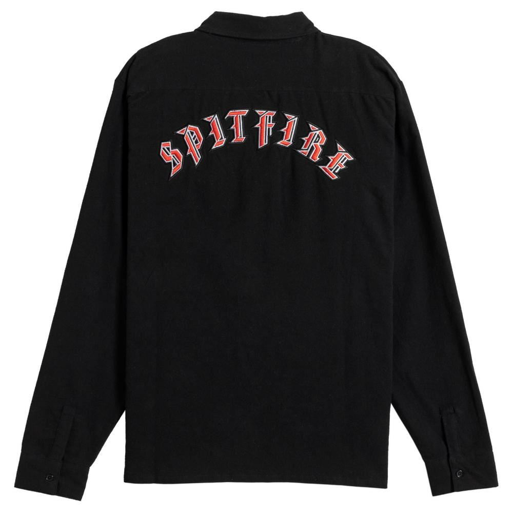 Spitfire Shirt Old E Emb Flannel - Black / Red / White - Skatewarehouse.co.uk