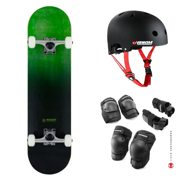 Rocket Double Dipped Black / Green Complete Skateboard Bundle - 8.0
