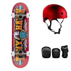 Tony Hawk SS 180 Big League Mini Red Complete Skateboard Bundle - SFR Helmet & Pads - 7.25"