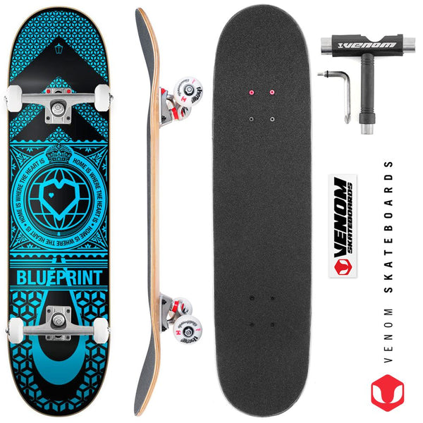 Blueprint Home Deck Black/Blue x Venom Skateboards Custom Complete Skateboard - 8.25 - Skatewarehouse.co.uk