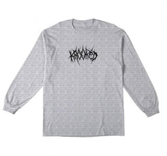 Krooked Longsleeve T-Shirt Necro Skript - Ash / Black Print - Skatewarehouse.co.uk