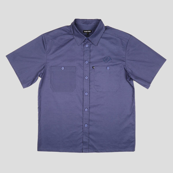 Pass~Port Workers Banner Shortsleeve Shirt (French Navy) Shorts - XL