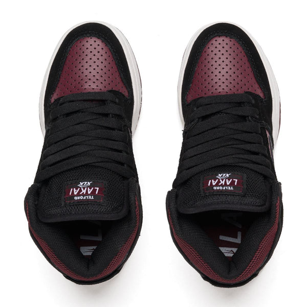 Lakai Telford Kids Skate Shoes - Black / Burgundy - Skatewarehouse.co.uk