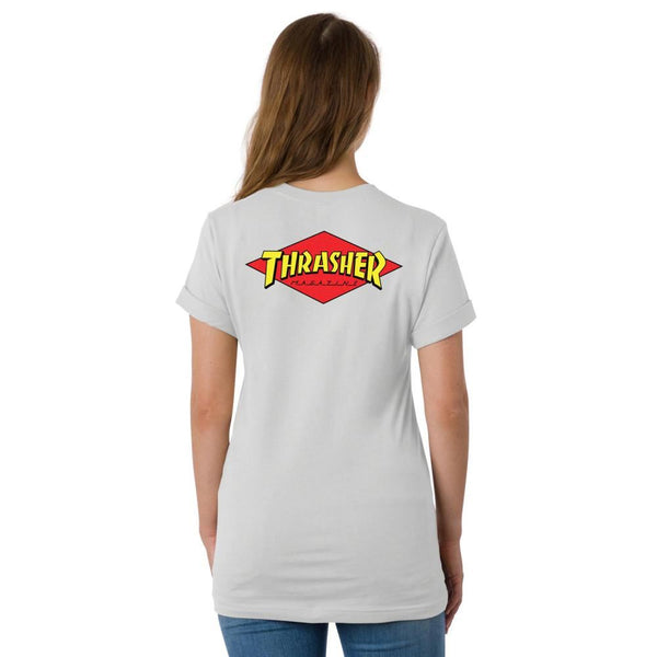 SCR x Thrasher Womens T-Shirt Thrasher Diamond - Vintage White - Skatewarehouse.co.uk