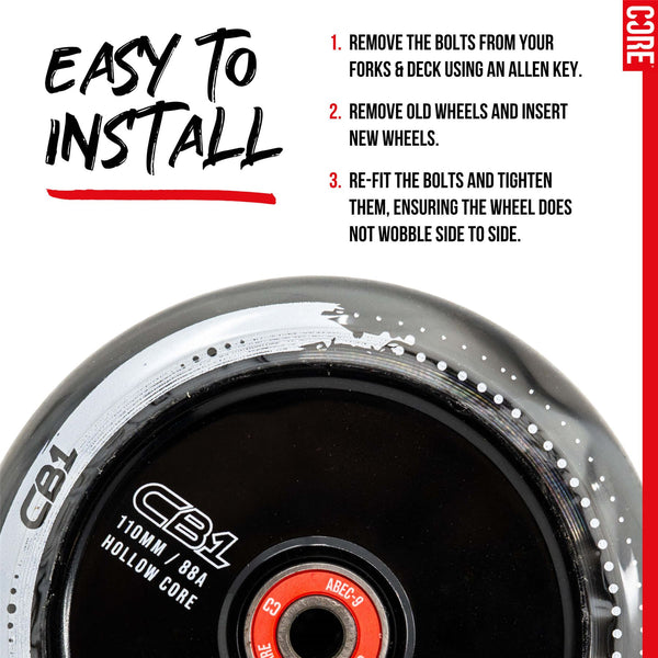 CORE CB1 Plastic Hollow Core Scooter 110mm - Black / White Scooter Wheels