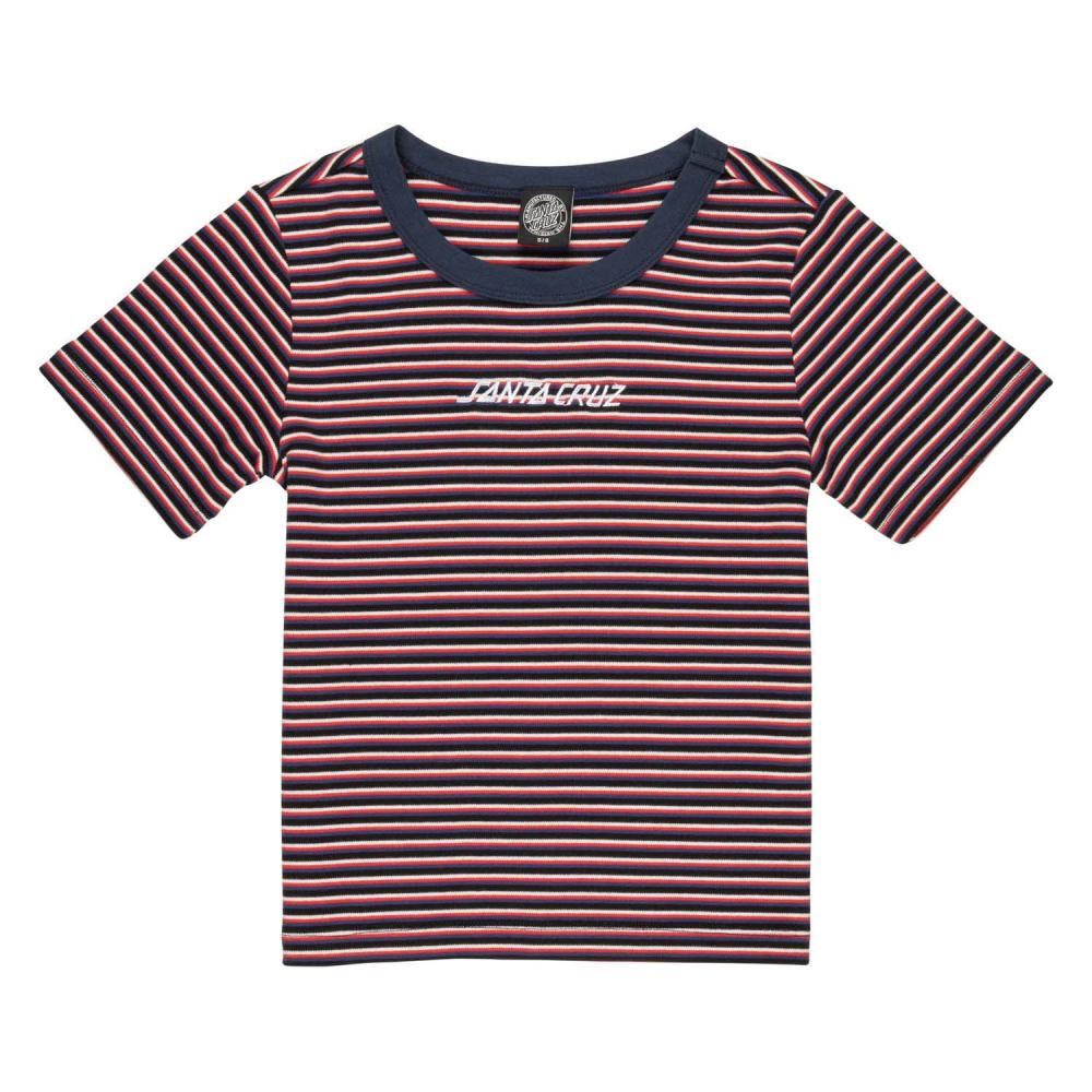Santa Cruz Womens T-Shirt Strip Logo Emb T-Shirt - Black Stripe - Skatewarehouse.co.uk