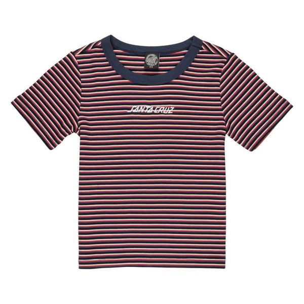 Santa Cruz Womens T-Shirt Strip Logo Emb T-Shirt - Black Stripe - Skatewarehouse.co.uk