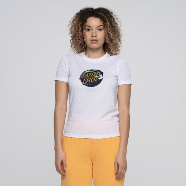 Santa Cruz Womens T-Shirt Holo Wave Dot Front T-Shirt - White - Skatewarehouse.co.uk