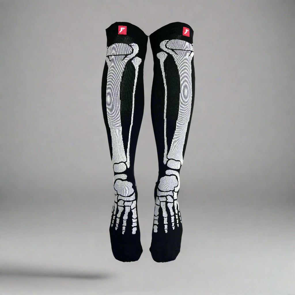 Footprint Knee High Painkiller Fluid X Skeleton Padded Shin Socks - M