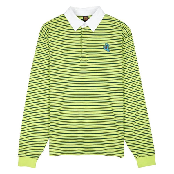 Santa Cruz L/S Polo Mini Hand Stripe - Matcha Stripe - Skatewarehouse.co.uk