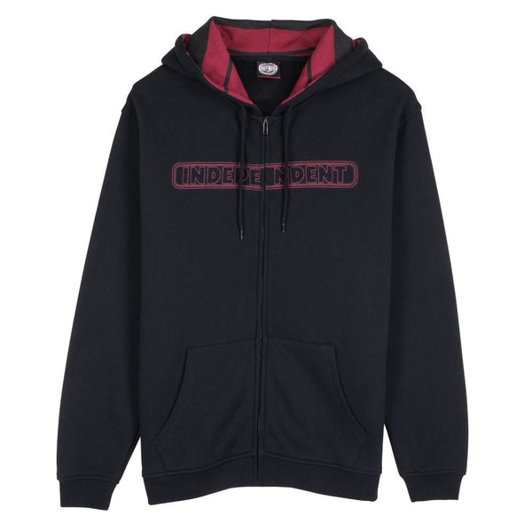 Independent Zip Hood Bar Stitch Zip Hood - Black - Skatewarehouse.co.uk