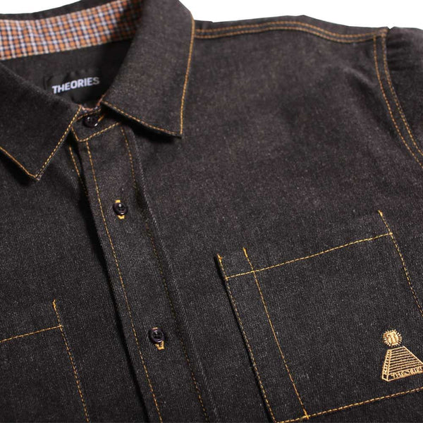 Theories Of Atlantis High Plains Denim Overshirt Washed Black - Skatewarehouse.co.uk