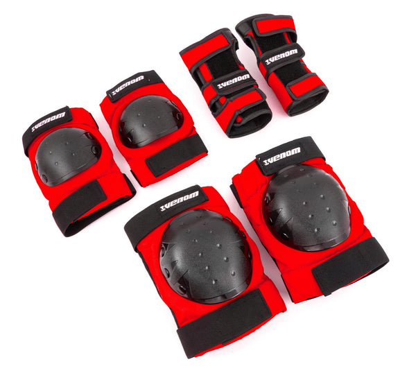 Venom Triple Knee/Elbow/Wrist Pad Set - Red Black - Skatewarehouse.co.uk