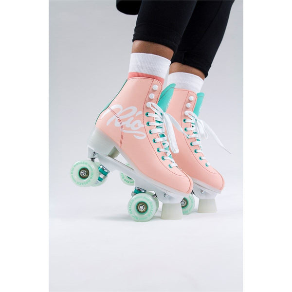 Rio Roller Script Quad Skates - Peach / Green - Skatewarehouse.co.uk