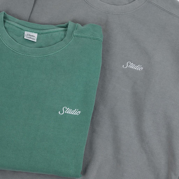 Studio Skateboards Script Garment Dyed Crew Grey - Skatewarehouse.co.uk