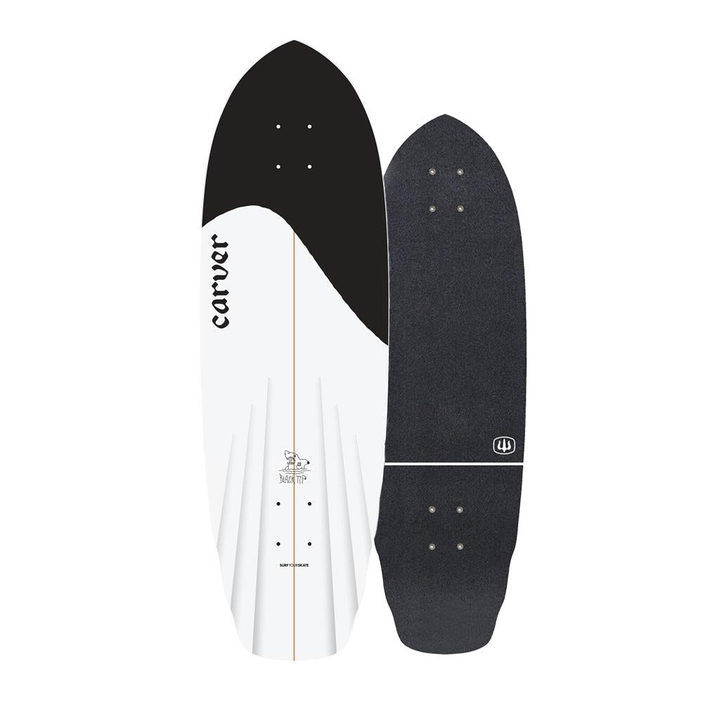Carver Black Tip - Surfskate Cruiser Skateboard Deck - 9.875" x 32.5" - Skatewarehouse.co.uk