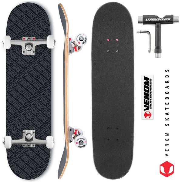 Fracture All Over Comic Black Custom Complete Skateboard -  8.25