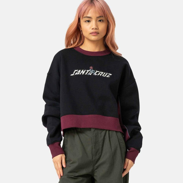Santa Cruz Womens Crew Flourish Strip Crew - Black - Skatewarehouse.co.uk