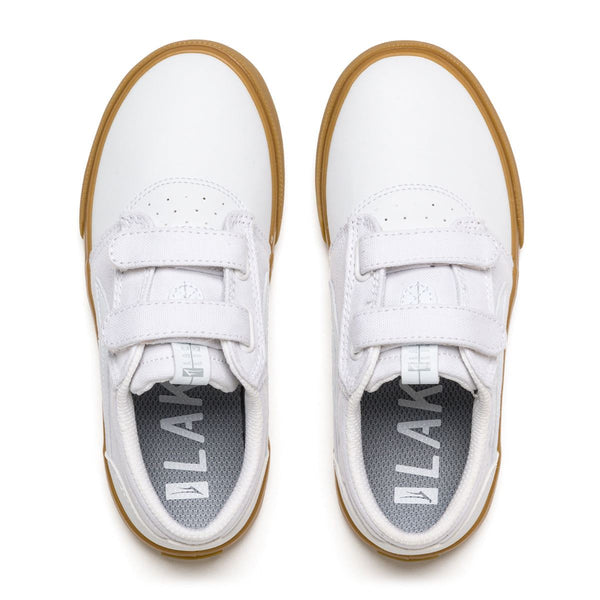 Lakai Griffin Kids Leather Skate Shoes - White / Gum - Skatewarehouse.co.uk