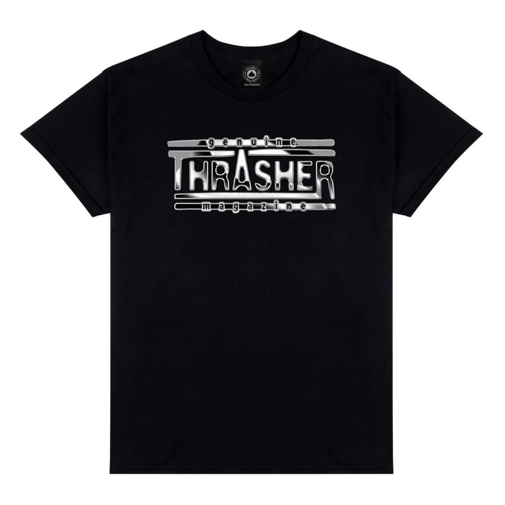 Thrasher T-Shirt Chrome Genuine - Black - Skatewarehouse.co.uk