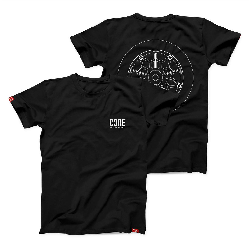 CORE Hex Wheel, Pro T-Shirt - Black - Skatewarehouse.co.uk