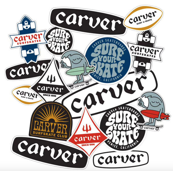 Carver Surf Skate Skateboard 16 Vinyl Sticker Pack - Skatewarehouse.co.uk