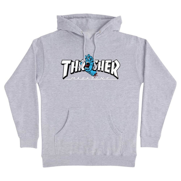 SCR x Thrasher Hoody Thrasher Screaming Logo - Grey Heather - Skatewarehouse.co.uk