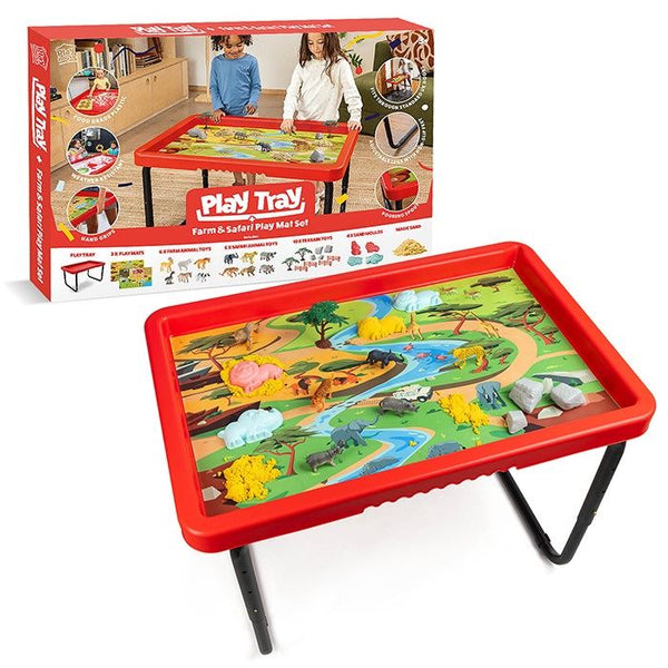 Toyrific Plastic Play Tray Table for Indoor and Outdoor Play - Farm and Safari Toy