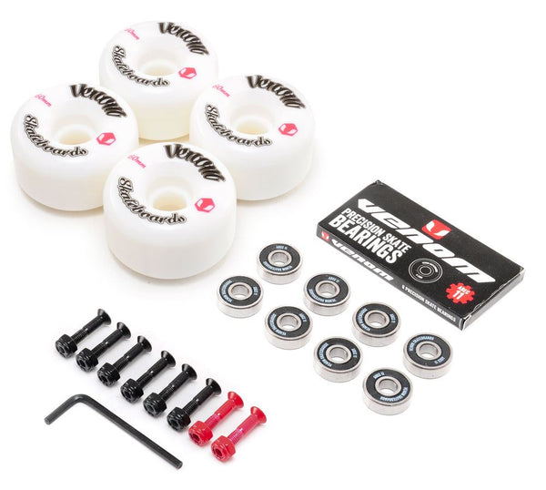 Venom Skateboards Logo White Skateboard Wheels & Venom ABEC 11 Bearings Pack + Bolts! - Skatewarehouse.co.uk