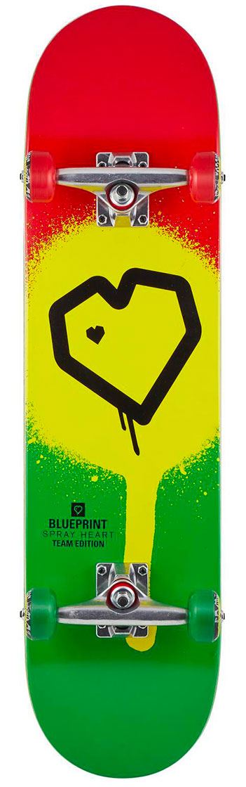 Blueprint x Tensor Spray Heart Rasta Complete Skateboard - 8.0