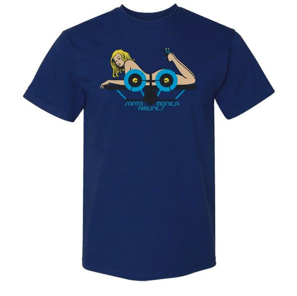 Santa Monica Airlines SMA Girl On Plane Navy T-Shirt - XXL