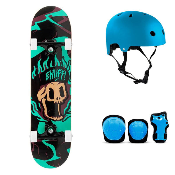 Enuff Pyro III Blue Complete Skateboard Bundle - SFR Helmet & Pads - 7.75