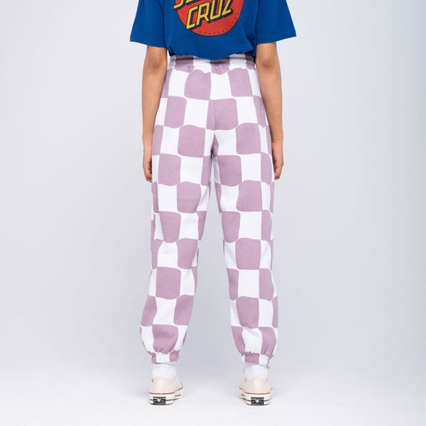 Santa Cruz Womens Pant Strip Sweatpant - Lilac Chalk Check - Skatewarehouse.co.uk