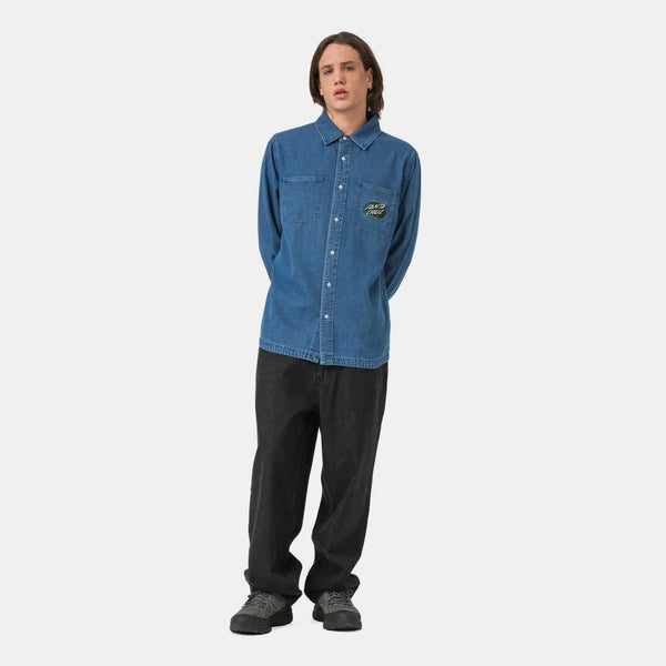 Santa Cruz Shirt Global Oval Dot Denim Shirt - Classic Blue - Skatewarehouse.co.uk