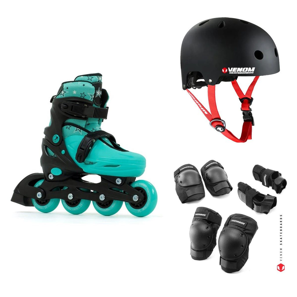 SFR Plasma Adjustable Inline Skates Black / Green Bundle