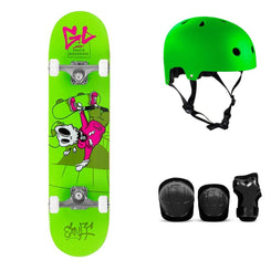 Enuff Skully Green Complete Skateboard Bundle - SFR Helmet & Pads - 7.75"