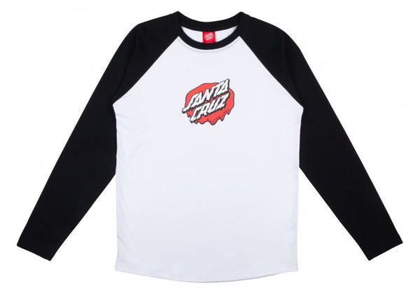 Santa Cruz Youth Top Youth Melting Dot Baseball Top - Black / White - Skatewarehouse.co.uk