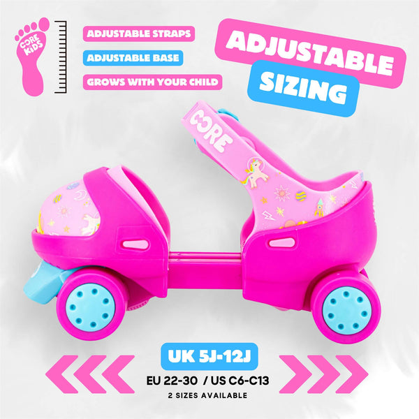 CORE Kids Stomp & Roll Adjustable Learner - Pink / Blue Quad Skates - UK Junior 5-12 / EU 22-30