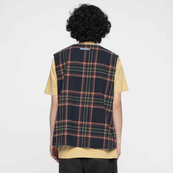 Santa Cruz Jacket Vista Reversible Vest - Stone Wash / Multi Check - Skatewarehouse.co.uk