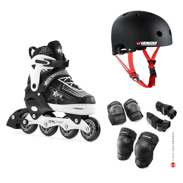 SFR Pulsar Adjustable Inline Skates Silver Bundle