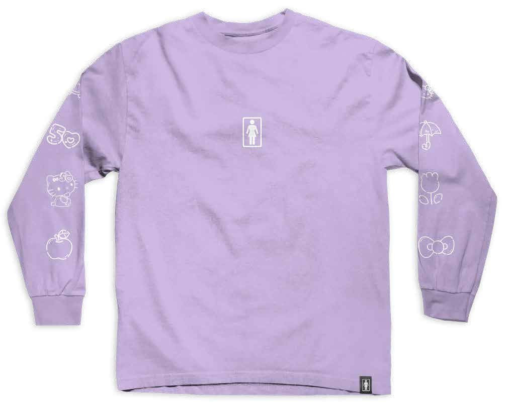Girl x Hello Kitty 50th Sleeve LS Tee Lavender - Skatewarehouse.co.uk